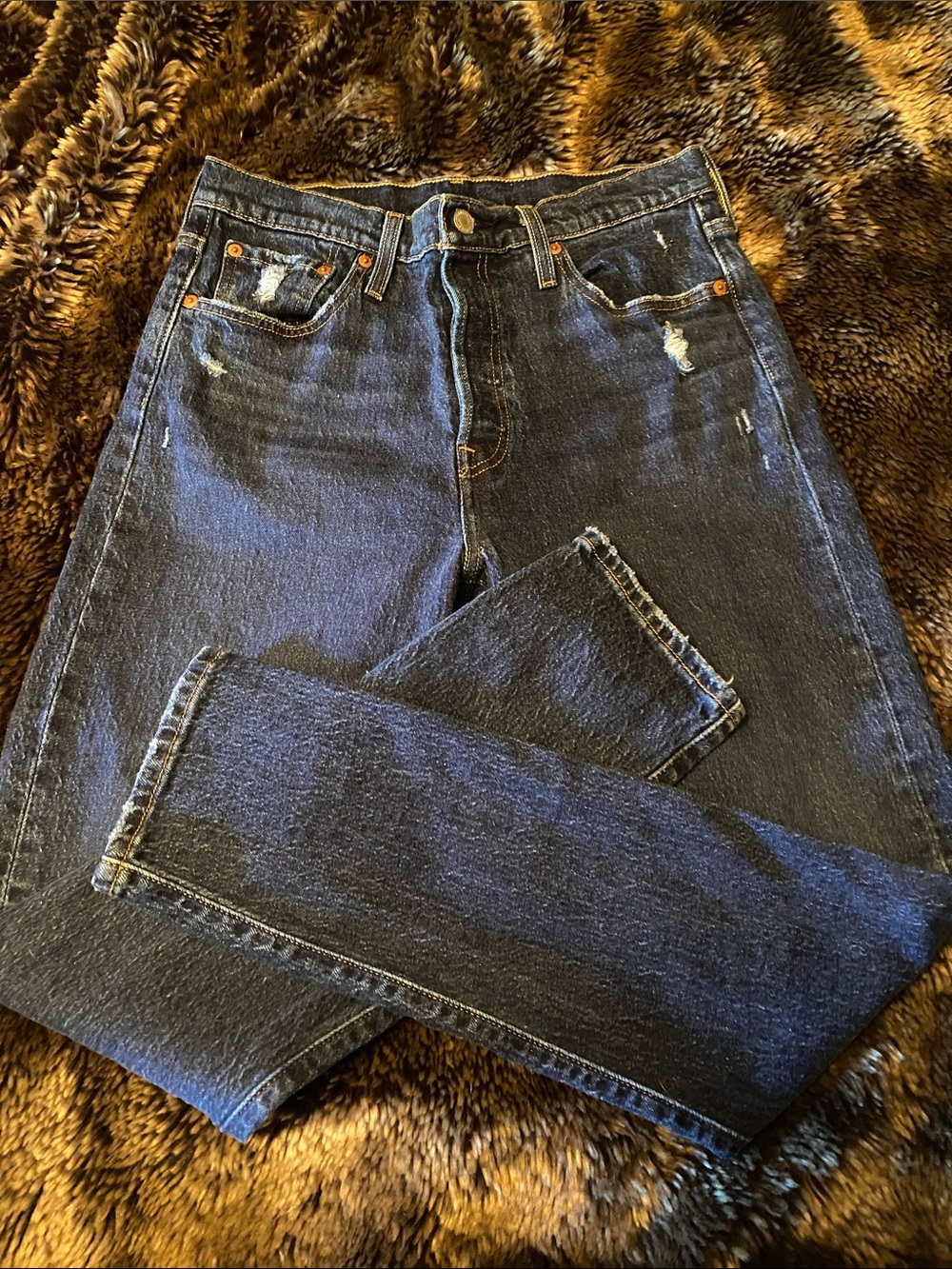 Classic Men's Straight Dark Blue Denim Jeans